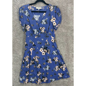 Billie & Blossom Dress 6 US Knee Length Blue Floral Elastic Waist Fit & Flare